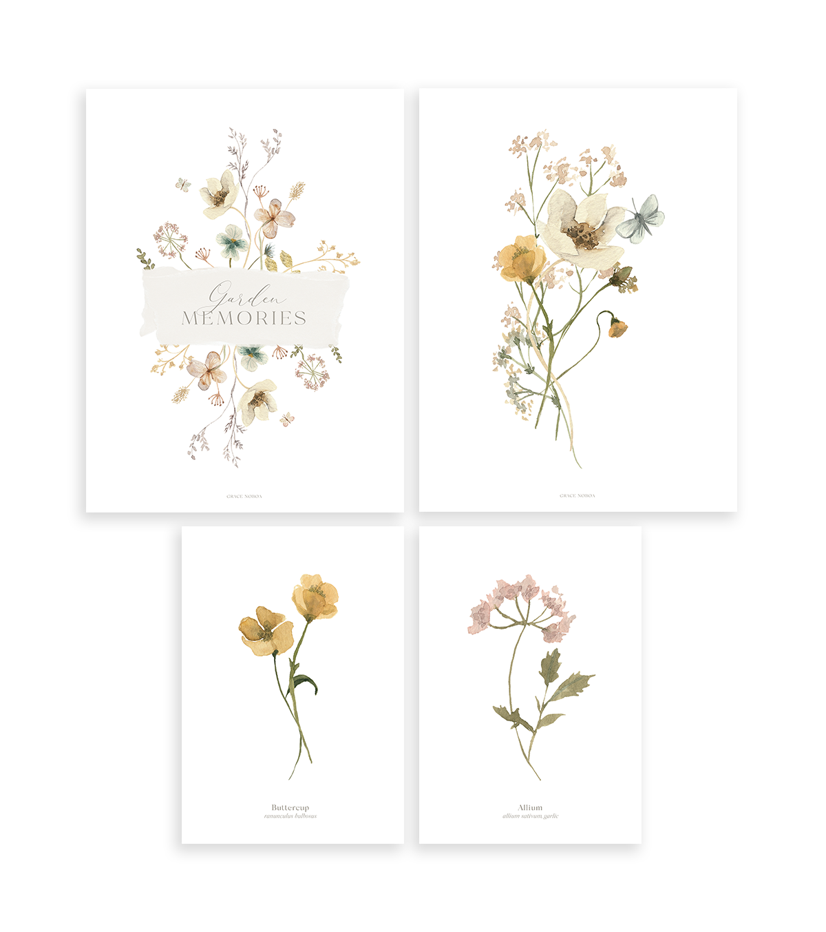 Mademoiselle – Set Of 4 Art Prints – Botanical Flowers