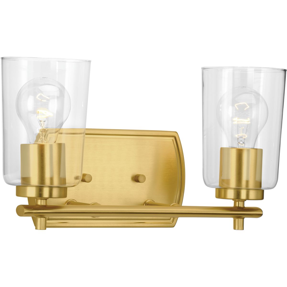 PROGRESS LIGHTING P300155-012 Adley Collection Two-Light Satin Brass Clear Glass New Traditional Bath Vanity Light in Satin Brass