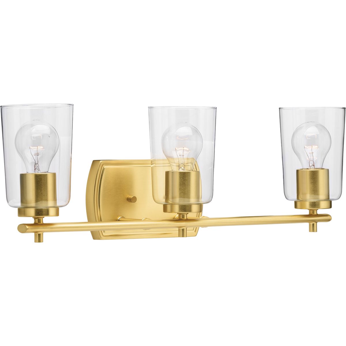 PROGRESS LIGHTING P300156-012 Adley Collection Three-Light Satin Brass Clear Glass New Traditional Bath Vanity Light in Satin Brass