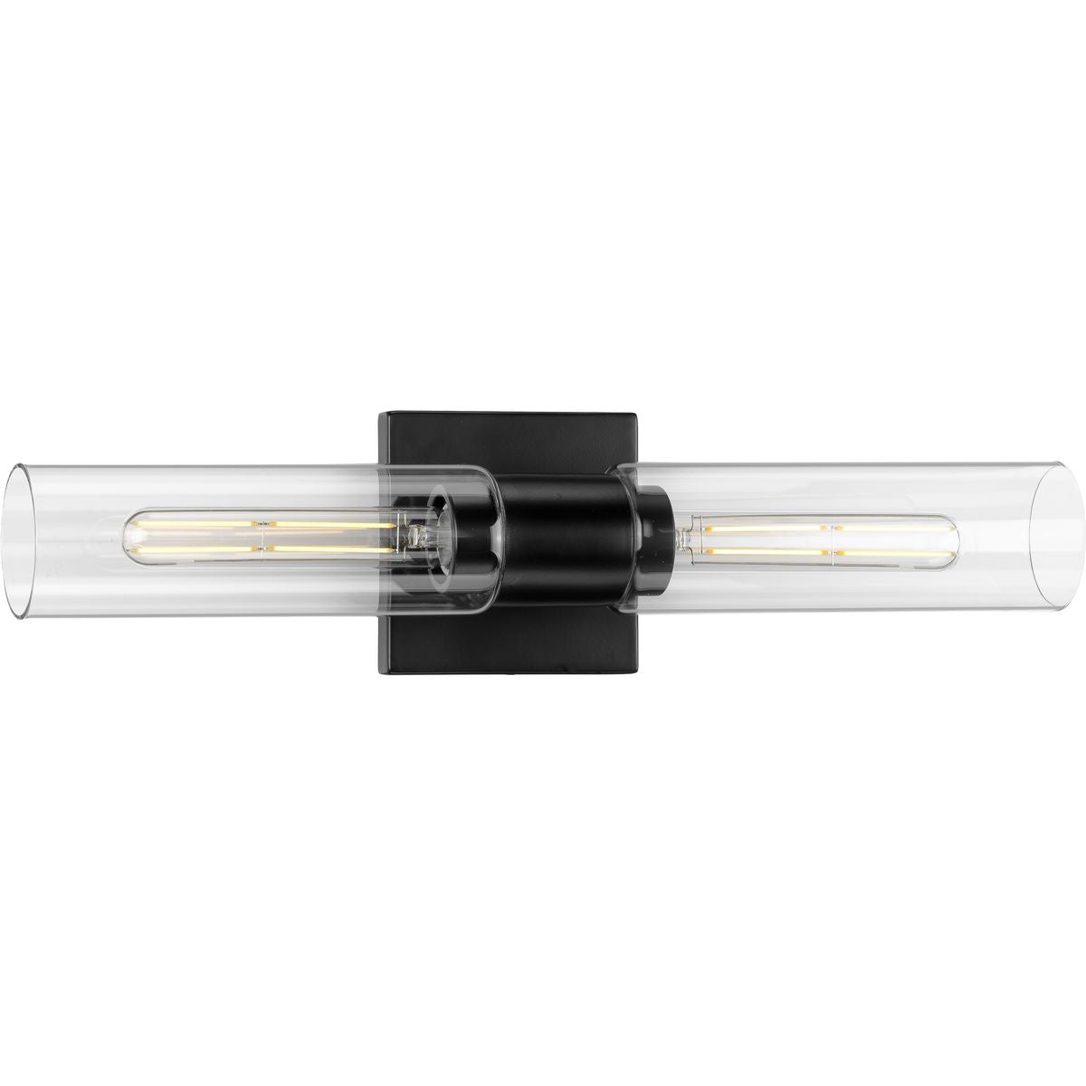 PROGRESS LIGHTING P300300-031 Clarion Collection Two-Light Matte Black and Clear Glass Modern Style Bath Vanity Wall Light in Matte Black