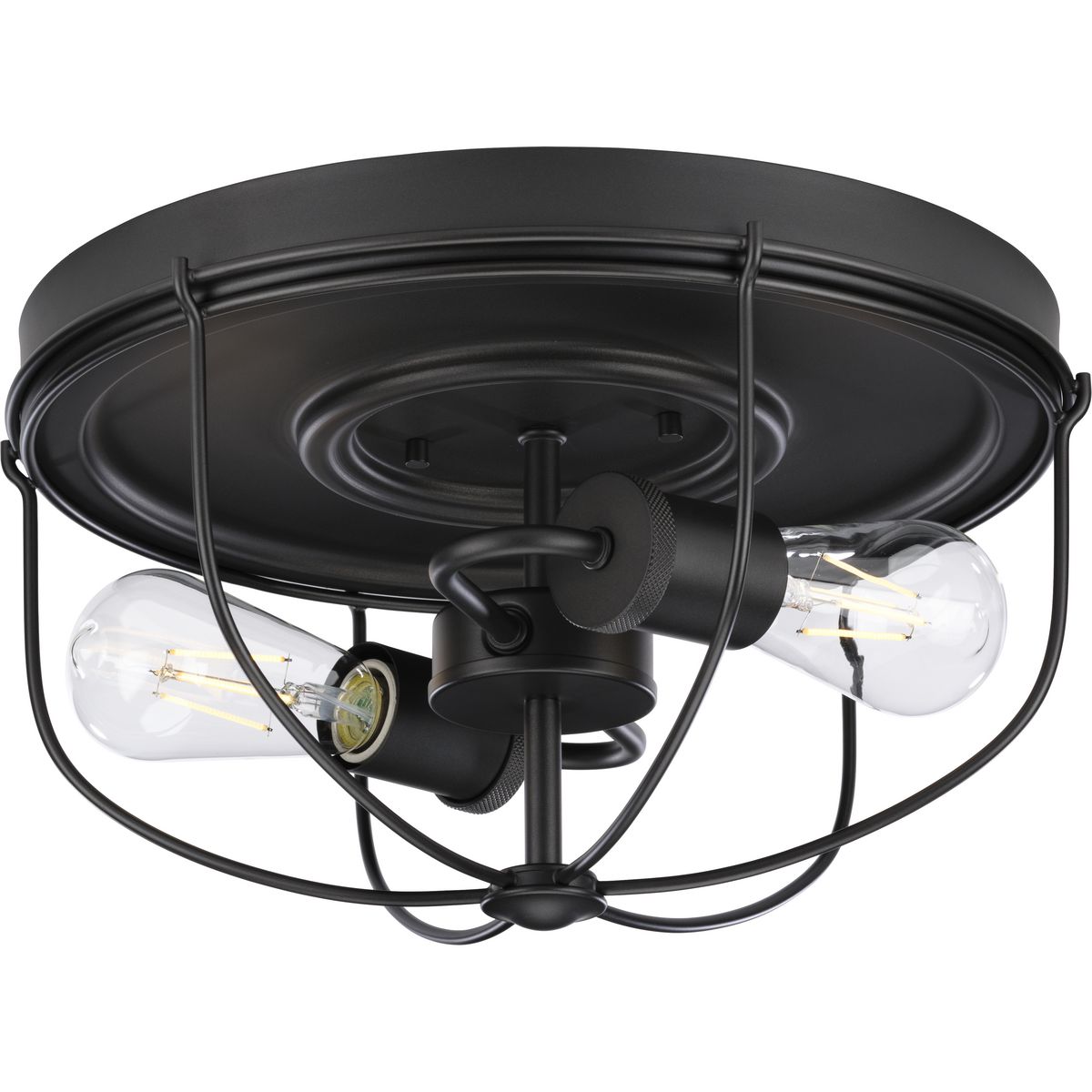 PROGRESS LIGHTING P350195-143 Medal Collection Two-Light Graphite Industrial Style Flush Mount Ceiling Light in Graphite