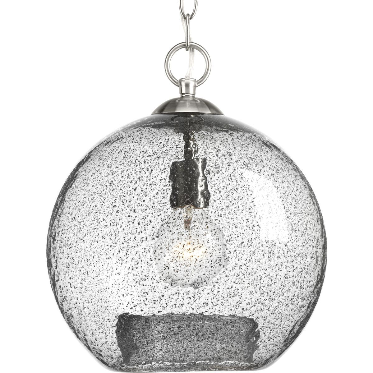 PROGRESS LIGHTING P500063-009 Malbec Collection One-Light Brushed Nickel Clear Textured Glass Global Pendant Light in Brushed Nickel