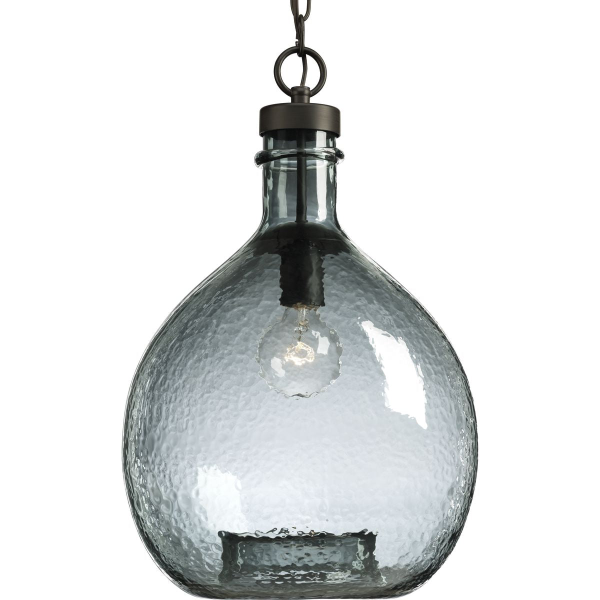 PROGRESS LIGHTING P500064-020 Zin Collection One-Light Antique Bronze Recycled Blue Textured Glass Global Pendant Light in Antique Bronze