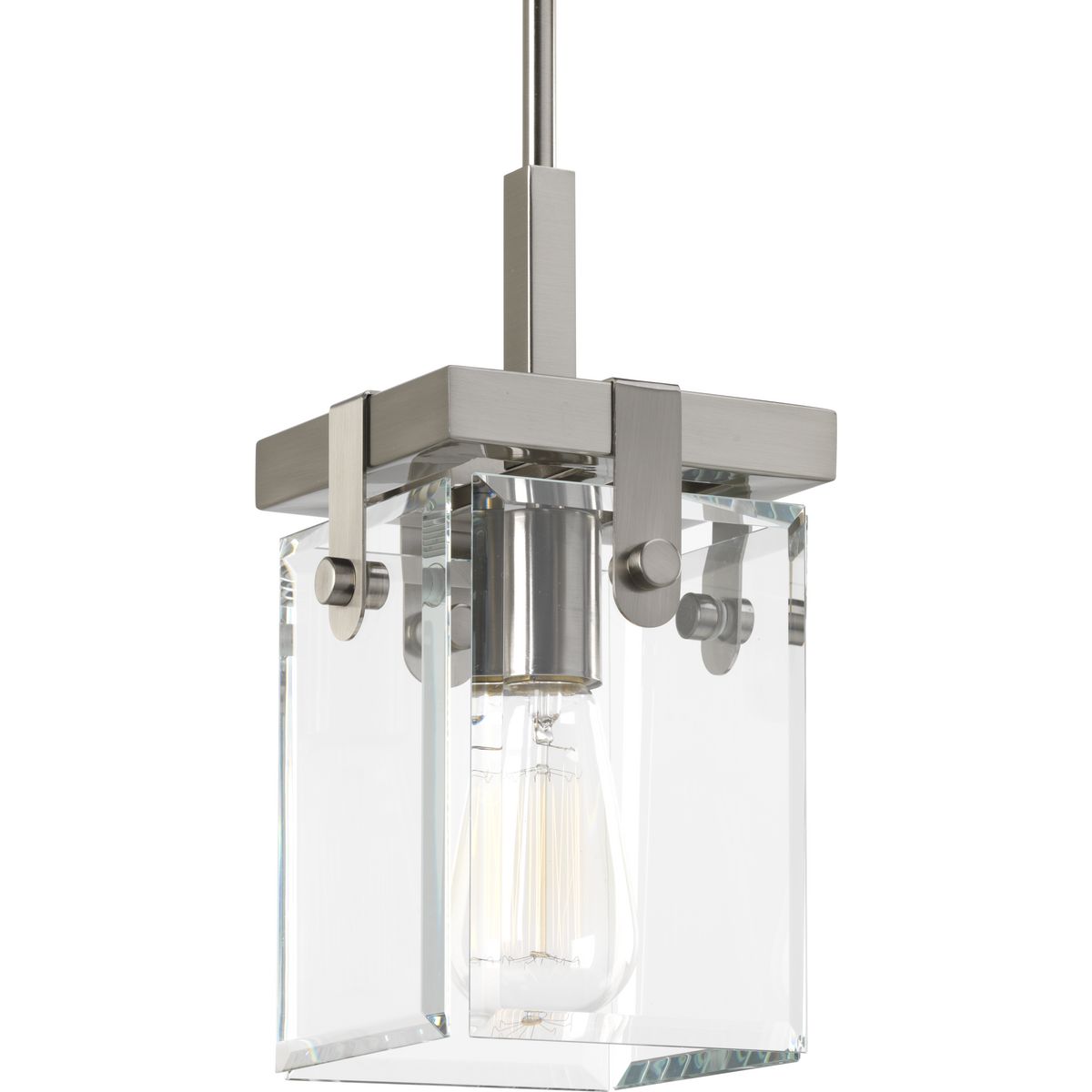 PROGRESS LIGHTING P500073-009 Glayse Collection One-Light Brushed Nickel Clear Glass Luxe Pendant Light in Brushed Nickel