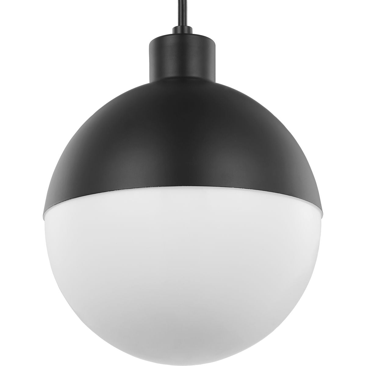 PROGRESS LIGHTING P500147-031-30 Globe LED Collection One-Light Matte Black Opal Glass Mid-Century Modern Pendant Light in Matte Black