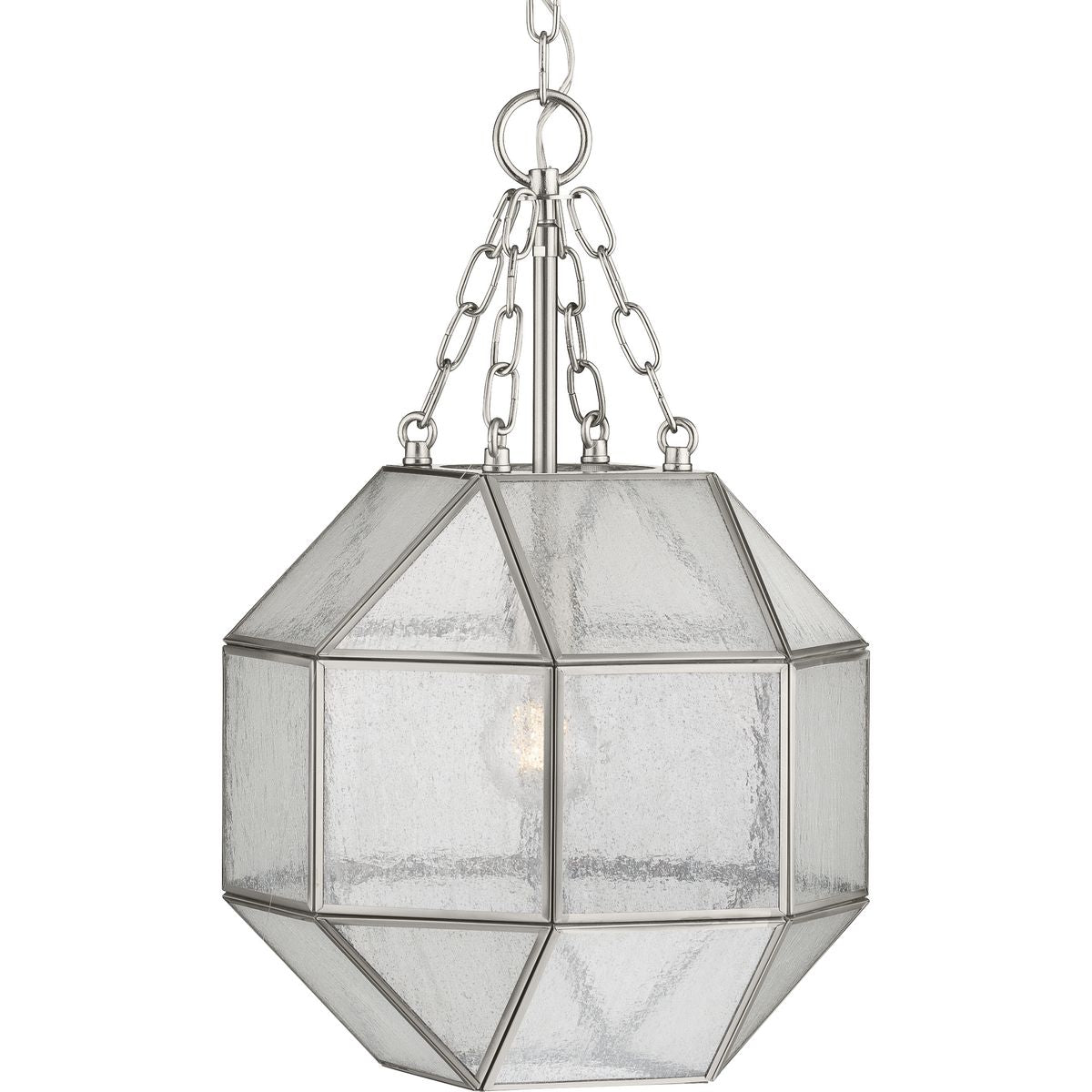 PROGRESS LIGHTING P500221-009 Mauldin Collection One-Light Brushed Nickel Clear Seeded Glass Global Pendant Light in Brushed Nickel