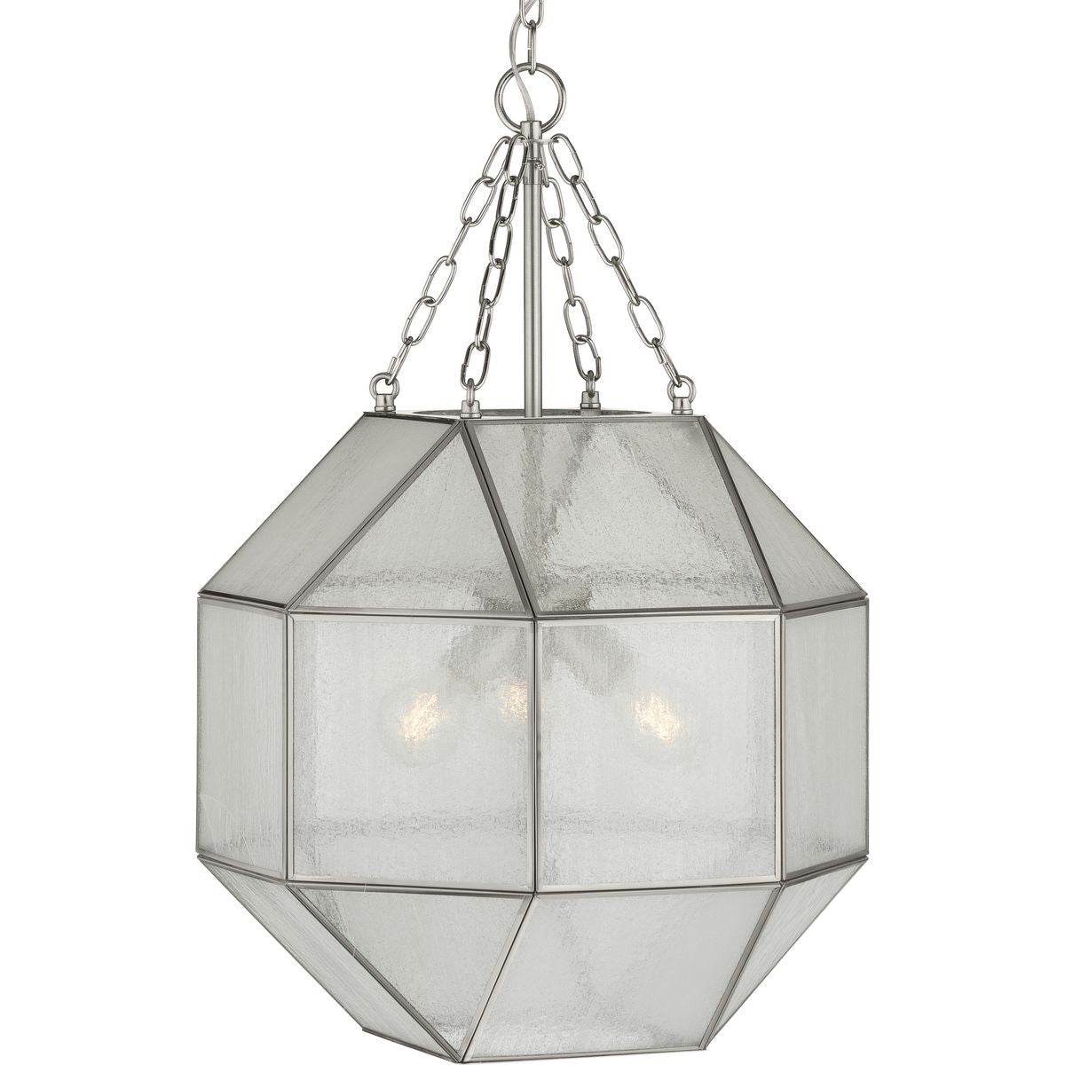 PROGRESS LIGHTING P500222-009 Mauldin Collection Three-Light Brushed Nickel Clear Seeded Glass Global Pendant Light in Brushed Nickel