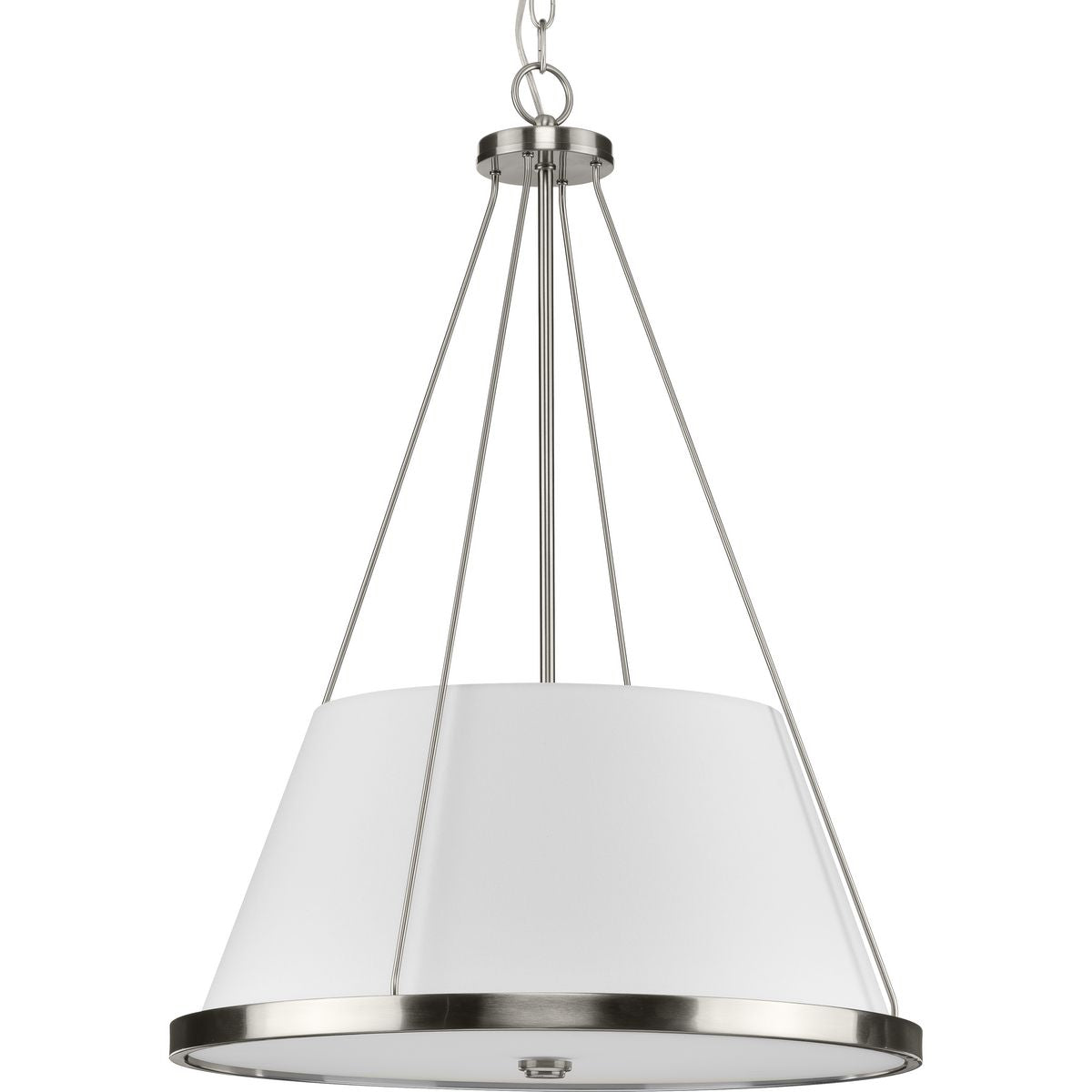 PROGRESS LIGHTING P500357-009 Saffert Collection Three-Light New Traditional Brushed Nickel White Linen Shade Pendant Light in Brushed Nickel