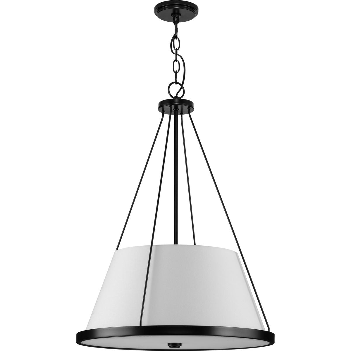 PROGRESS LIGHTING P500357-31M Saffert Collection Three-Light New Traditional Matte Black White Linen Glass Pendant Light in Matte Black