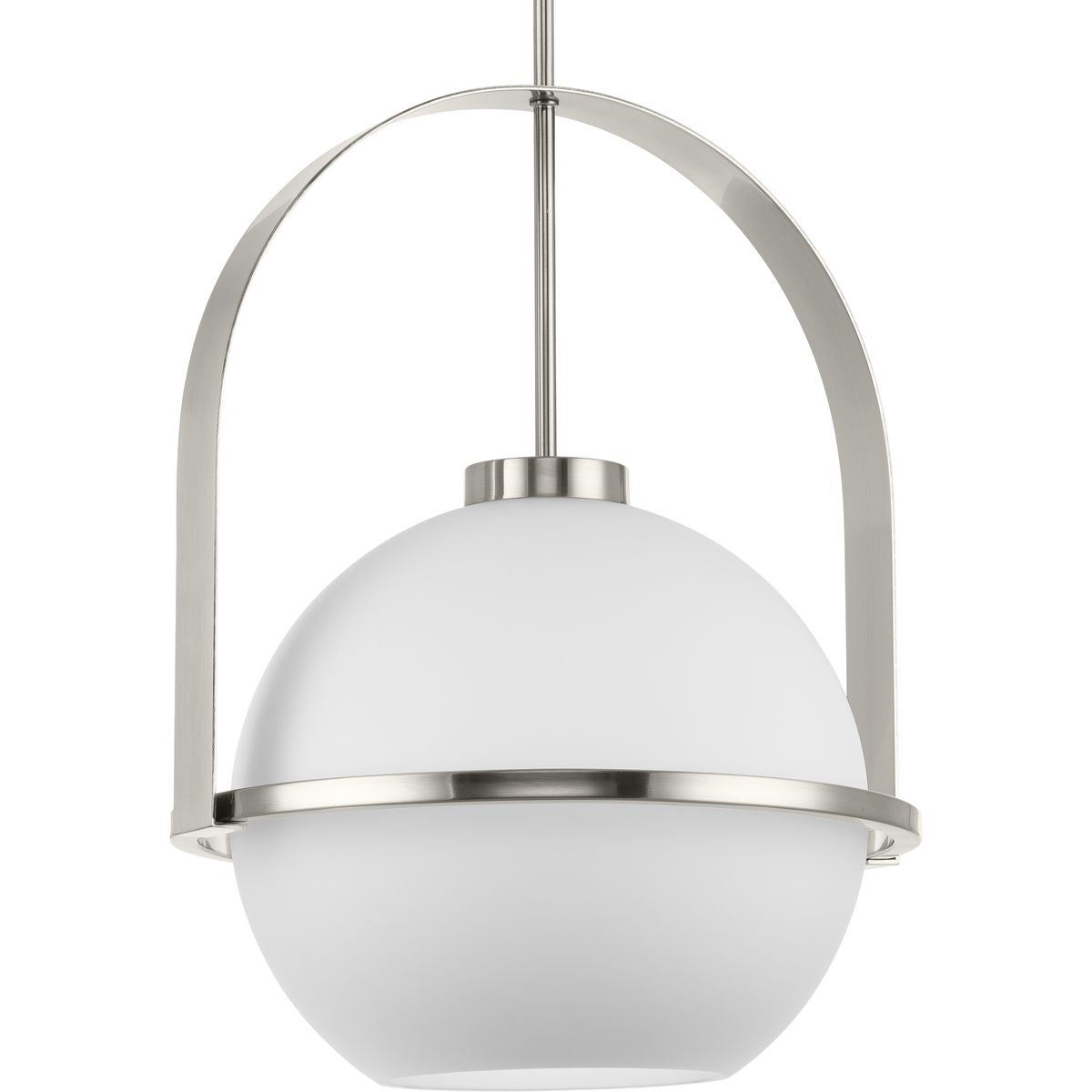 PROGRESS LIGHTING P500359-009 Delayne Collection One-Light Mid-Century Modern Brushed Nickel Etched Opal Glass Pendant Light in Brushed Nickel