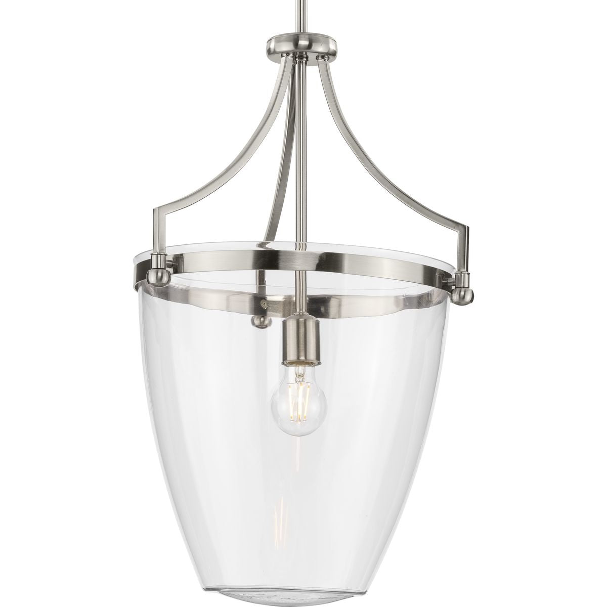 PROGRESS LIGHTING P500361-009 Parkhurst Collection One-Light New Traditional Brushed Nickel Clear Glass Pendant Light in Brushed Nickel