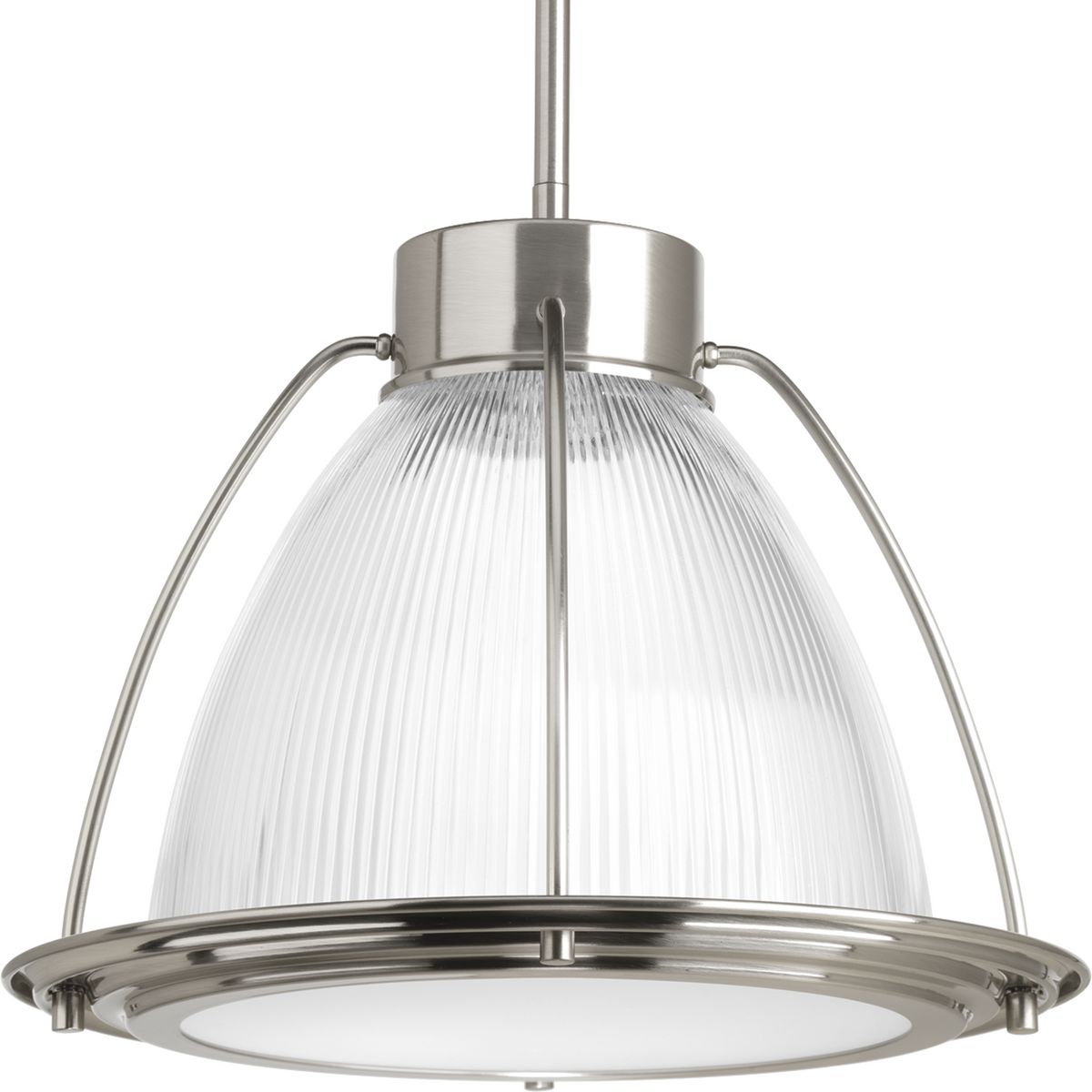 PROGRESS LIGHTING P5143-0930K9 Prismatic Glass LED Collection One-Light Brushed Nickel Prismatic Glass Coastal Pendant Light in Brushed Nickel