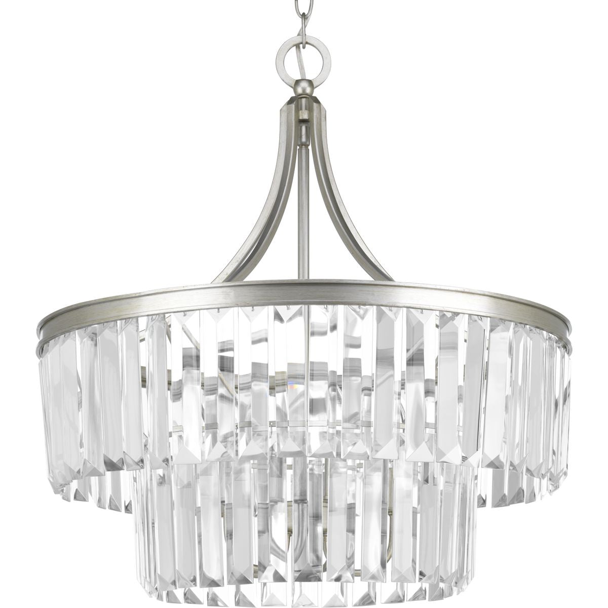 PROGRESS LIGHTING P5321-134 Glimmer Collection Five-Light Silver Ridge Clear Glass Luxe Pendant Light in Silver Ridge