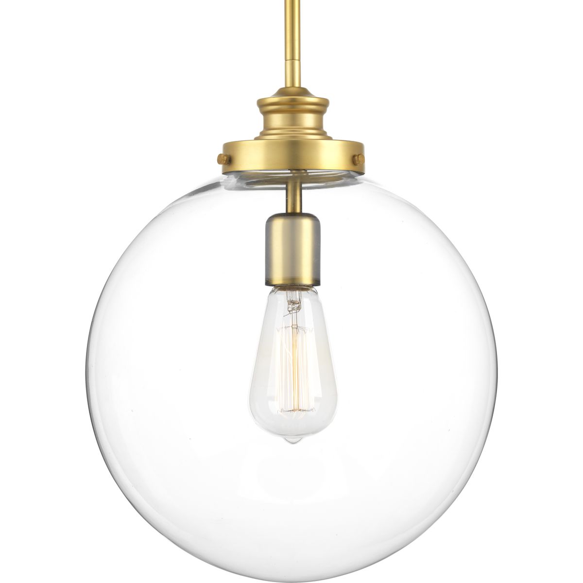 PROGRESS LIGHTING P5328-137 Penn Collection One-Light Natural Brass Clear Glass Farmhouse Pendant Light in Natural Brass