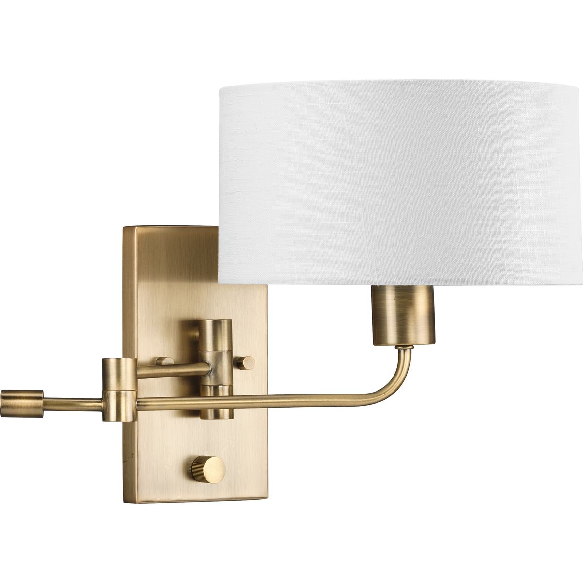 PROGRESS LIGHTING P710104-163 Carrick Collection One-Light Vintage Brass Summer Linen Shade Transitional Wall Light in Vintage Brass