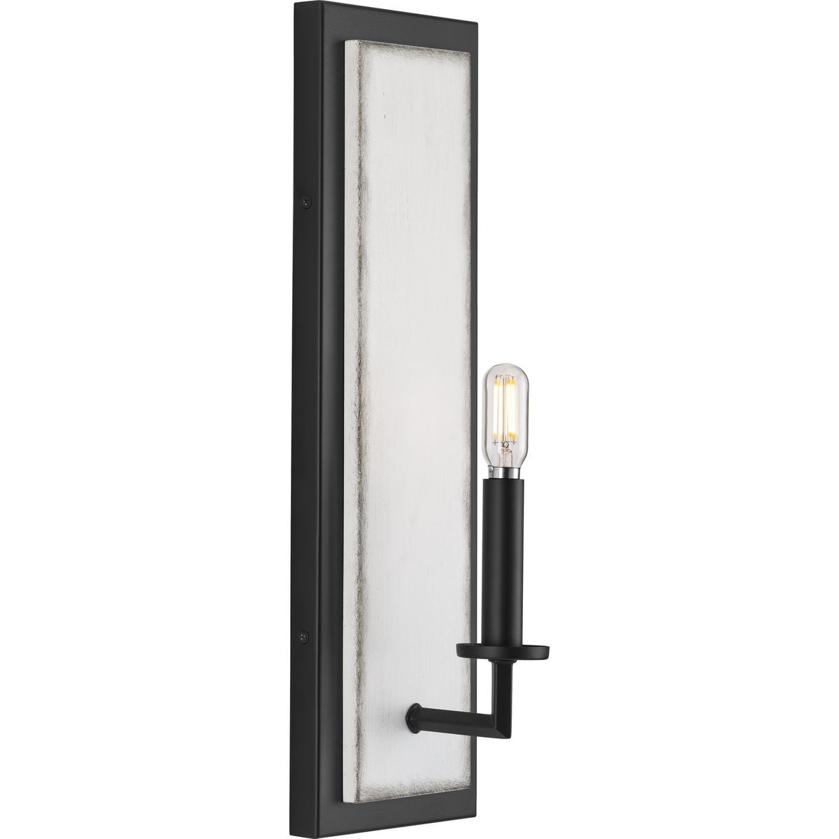 PROGRESS LIGHTING P710109-31M Galloway Collection One-Light 18″ Matte Black Modern Farmhouse Wall Bracket with Distressed White Accents in Matte Black