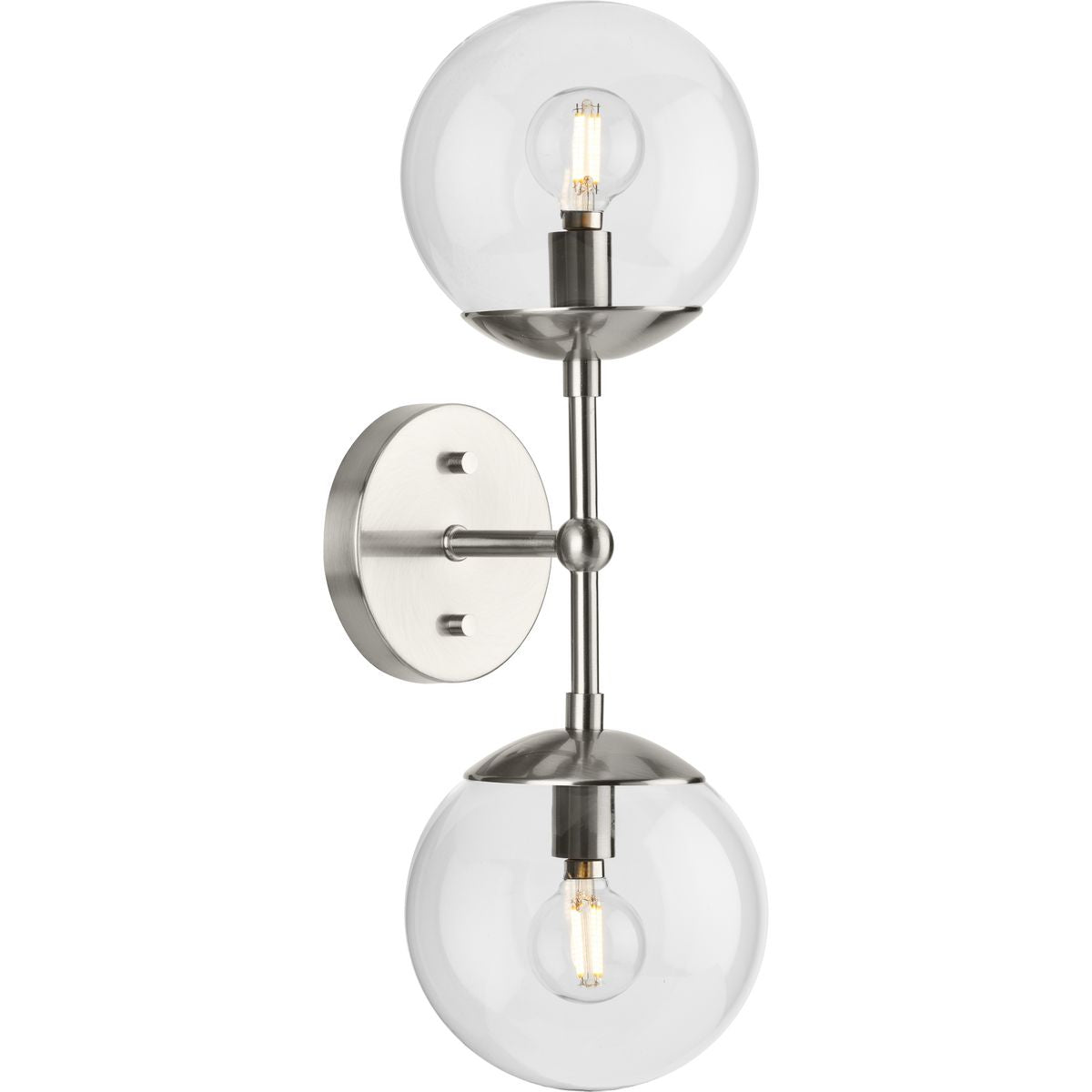 PROGRESS LIGHTING P710114-009 Atwell Collection Two-Light Brushed Nickel Mid-Century Modern Wall Sconce in Brushed Nickel