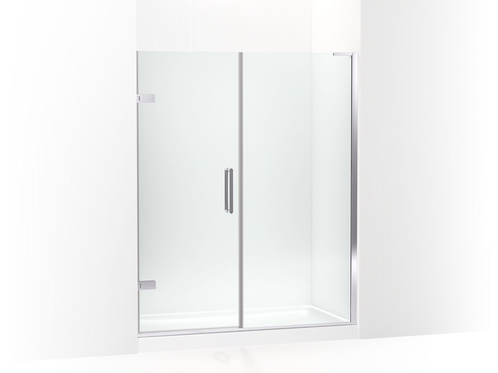 KOHLER K-27616-10L-SHP Composed Frameless Pivot Shower Door, 71-3/4″ H X 57-1/4 – 58″ W, With 3/8″ Thick Crystal Clear Glass In Bright Polished Silver