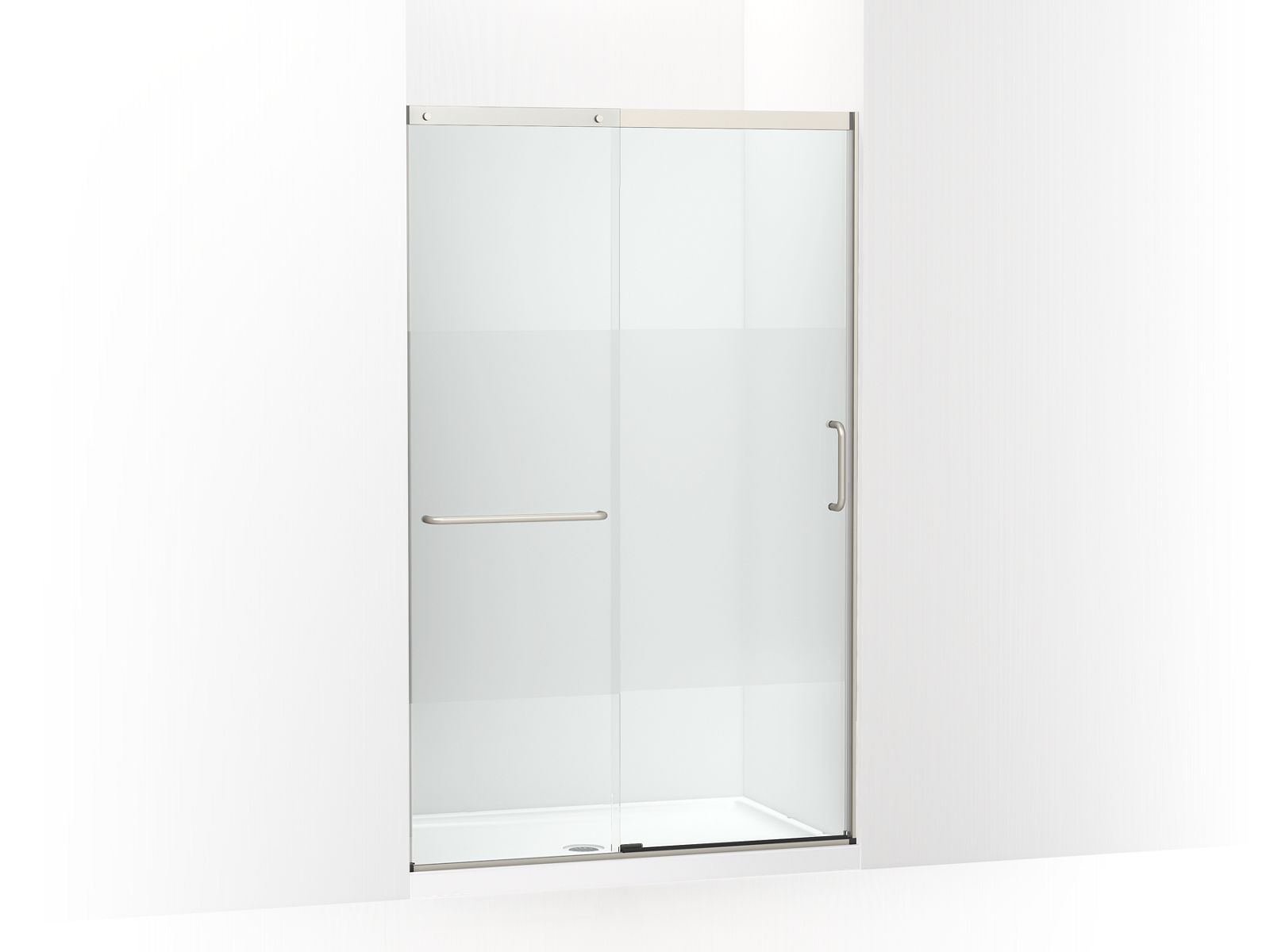 KOHLER K-707613-8G81-MX Elate Sliding Shower Door, 75-1/2″ H X 44-1/4 – 47-5/8″ W, With Heavy 5/16″ Thick Crystal Clear Glass With Privacy Band In Matte Nickel