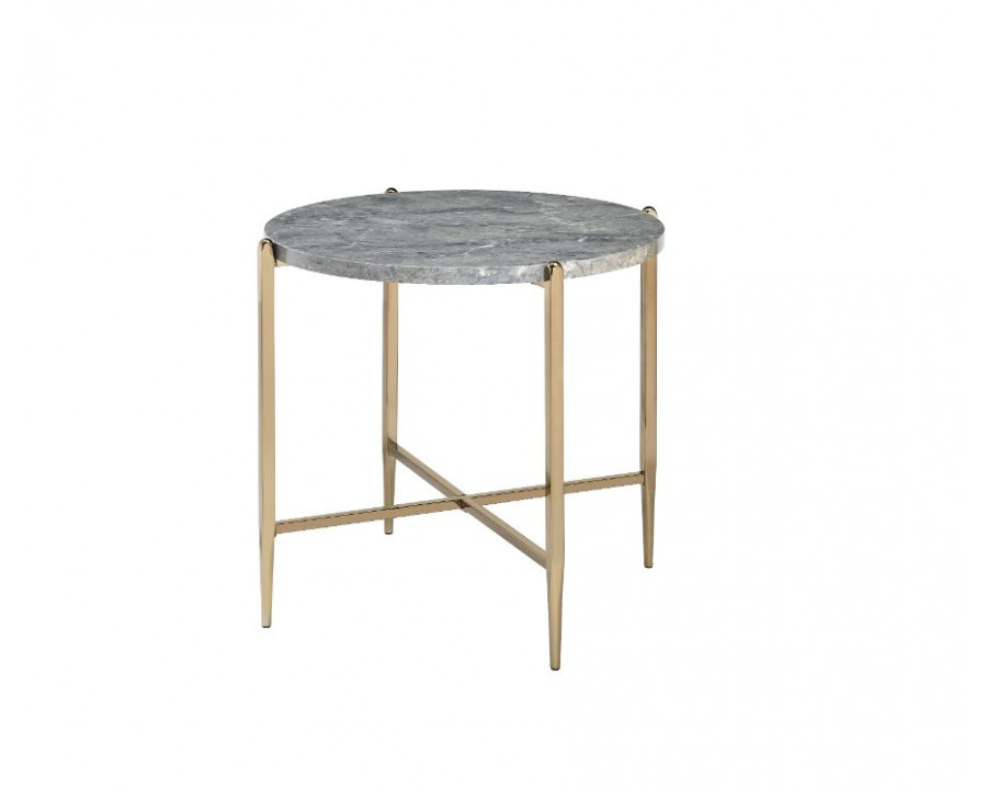 ACME – Tainte End Table in Faux Marble Top/Champagne