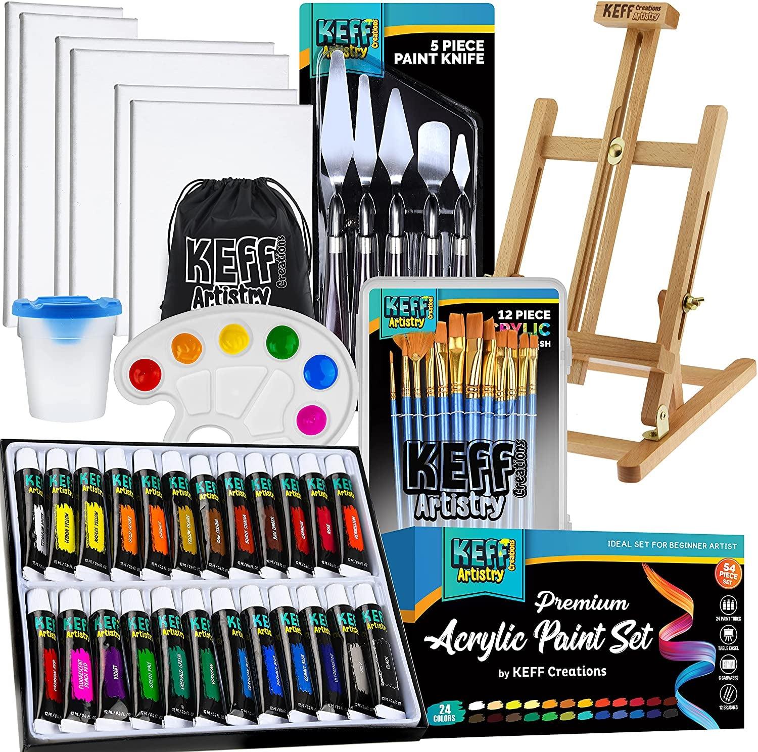 Acrylic Paint Set 54 Piece Artist Painting Supplies Kit, Art Painting, 24 Acrylic Tubes, Paintbrushes, Canvases