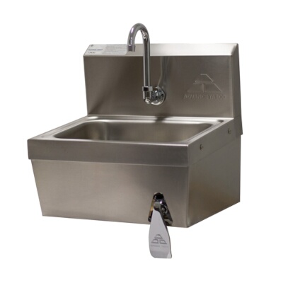 Advance Tabco 7-PS-62 – Hand Sink, wall mounted, 14″W x 10″D x 5″H, gooseneck faucet, knee valve