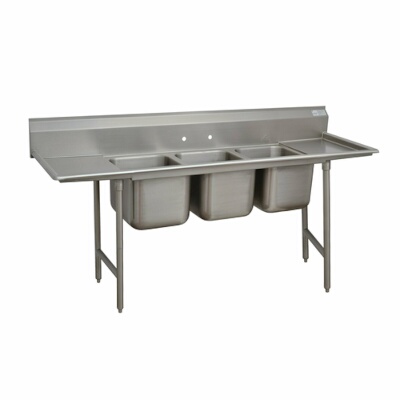 Advance Tabco 9-23-60-36RL – Three Compartment Sink, 139″W x 28″D, with left & right drainboards