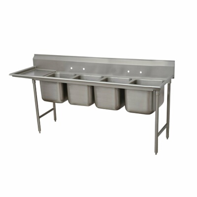 Advance Tabco 9-24-80-18L – Four Compartment Sink, with left drainboard, overall 28″ F/B x 113″ L/R