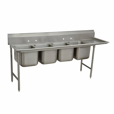 Advance Tabco 9-24-80-18R – Four Compartment Sink, 112″W x 28″D, with right drainboard