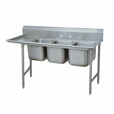 Advance Tabco 9-3-54-18L – Three Compartment Sink, with left drainboard, overall 28″ F/B x 79″ L/R