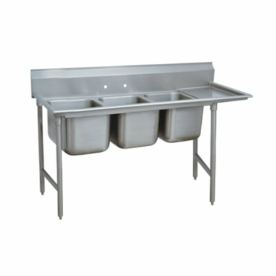 Advance Tabco 9-3-54-24R – Three Compartment Sink, with right drainboard, overall 28″ F/B x 85″ L/R