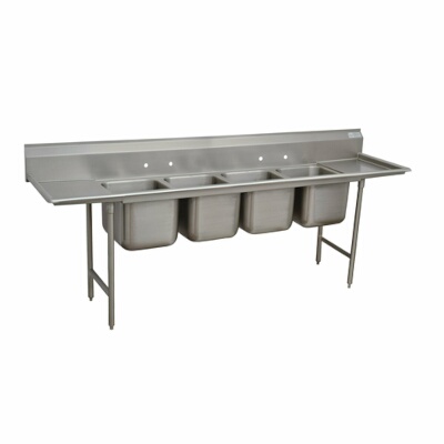 Advance Tabco 93-4-72-18RL – Four Compartment Sink, 110″W x 28″D, with left & right drainboards