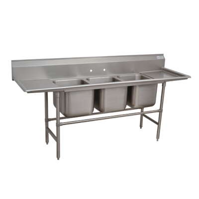 Advance Tabco 94-23-60-36RL – Three Compartment Sink, 139″W x 28″D, with left & right drainboards