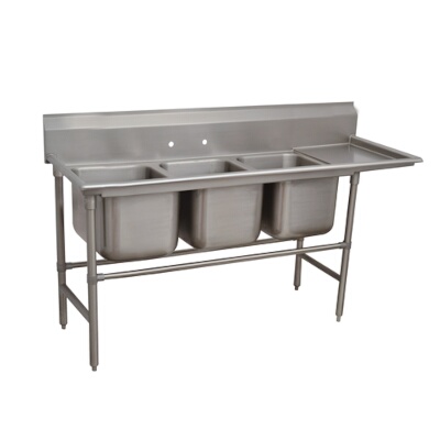 Advance Tabco 94-3-54-18R – Three Compartment Sink, 79″W x 28″D, with right drainboard