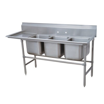 Advance Tabco 94-3-54-24L – Three Compartment Sink, with left drainboard, overall 28″ F/B x 85″ L/R