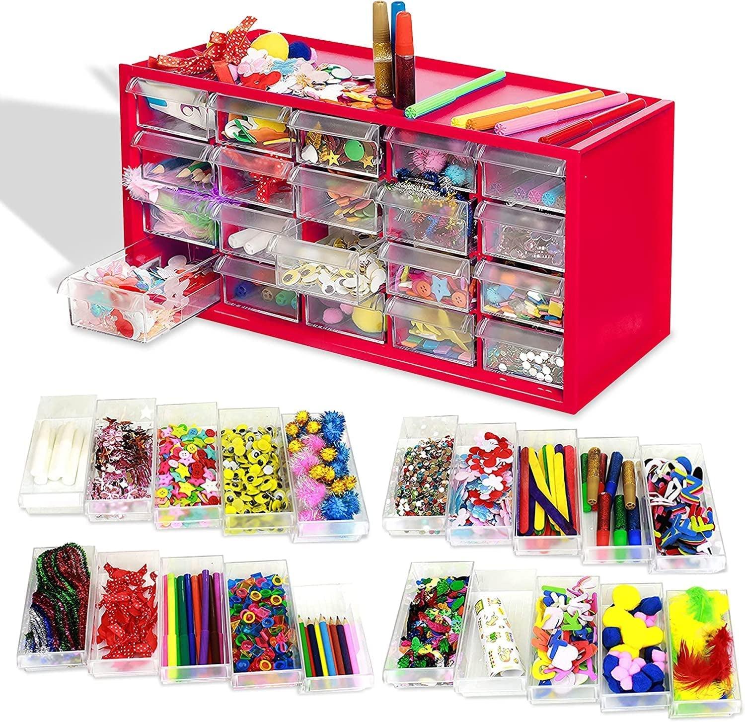 Arts & Crafts Supplies Center for Kids Craft Supplies Kit Complete 20 Filled Drawers of Craft Materials