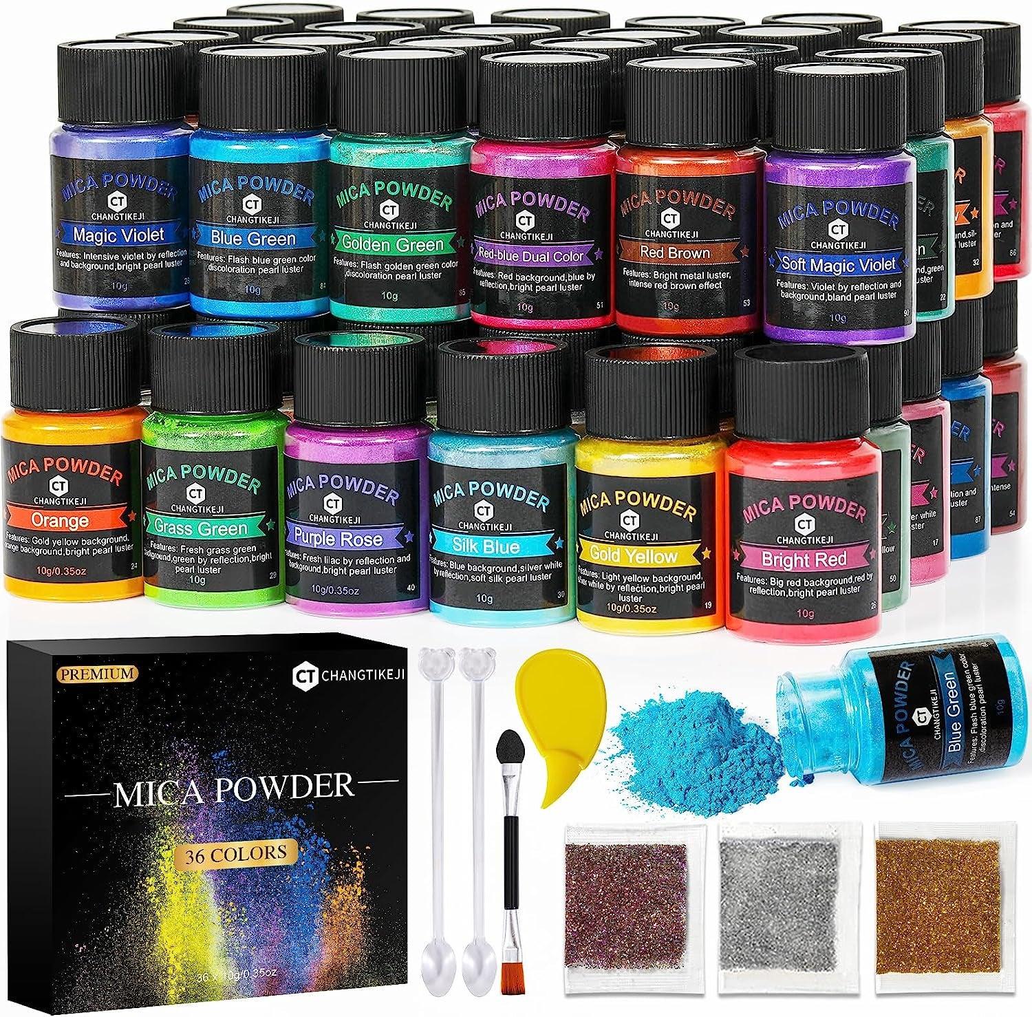 Mica Powder，36 Colors – 10G/Bottle of Natural Pigment Powder for Epoxy Resin，Soap Making，Candle Making,Lip Gloss,Car Freshies,Dye,Nail Polish,Bath