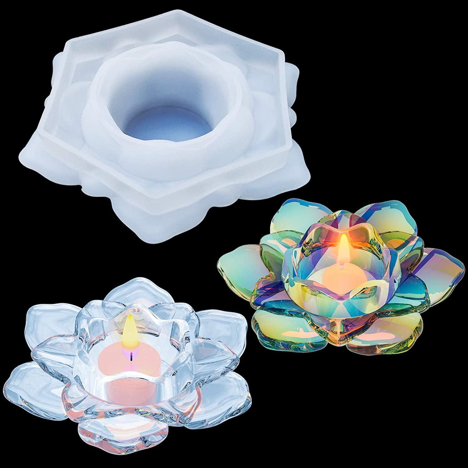 Lotus Tealight Candles Holders Resin Mold, Flower Candlestick Epoxy Casting Silicone Molds for DIY Jewelry Box, Trinket Container, Candy Box Home