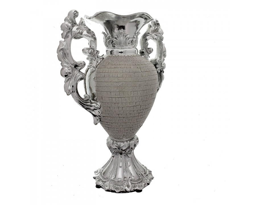 Furnings – Ambrose Chrome Plated Crystal Embellished Ceramic Vase (12.2 In. x 7.1 In. x 16.25 In.)