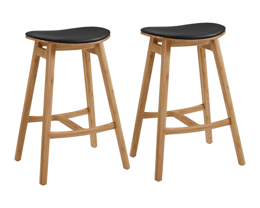 Greenington – Skol Counter Height Stool With Leather Seat Set of 2 in Caramelized, Bamboo