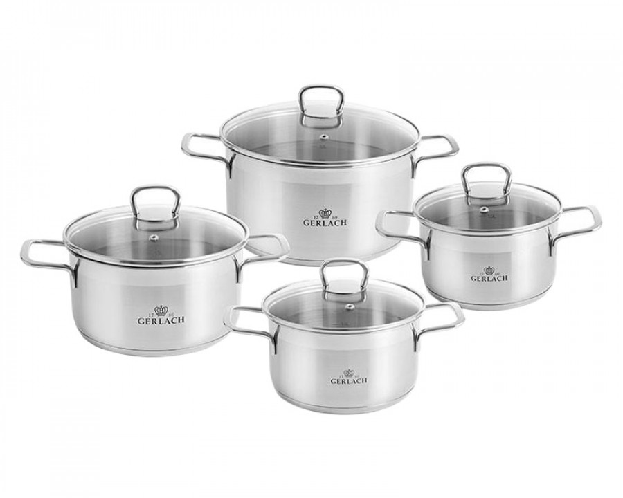 Maxima – Brava Stainless Steel Pot Set with Lids 8 Pcs in Steel