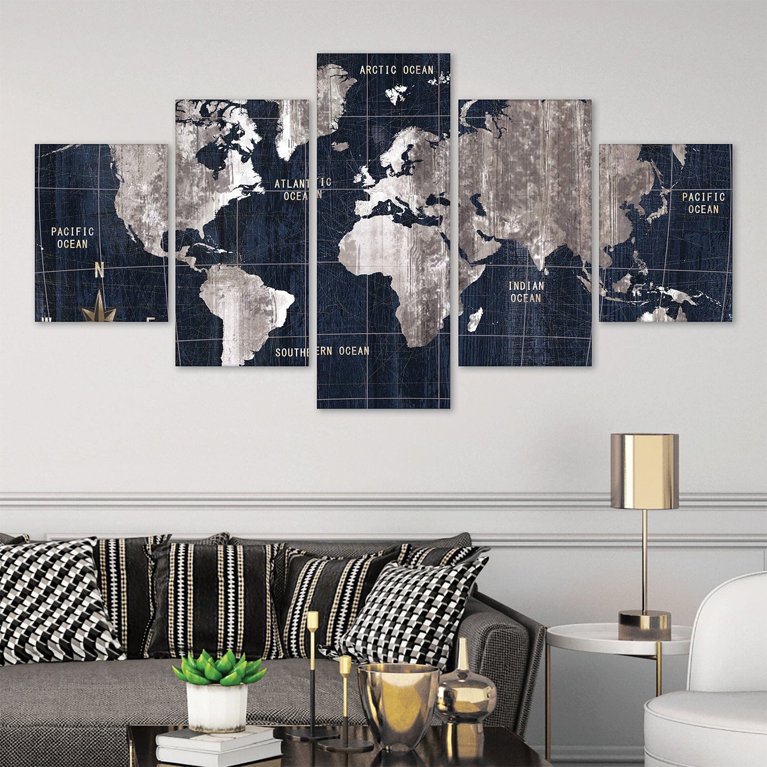 Noir Map Canvas – 5 Panel