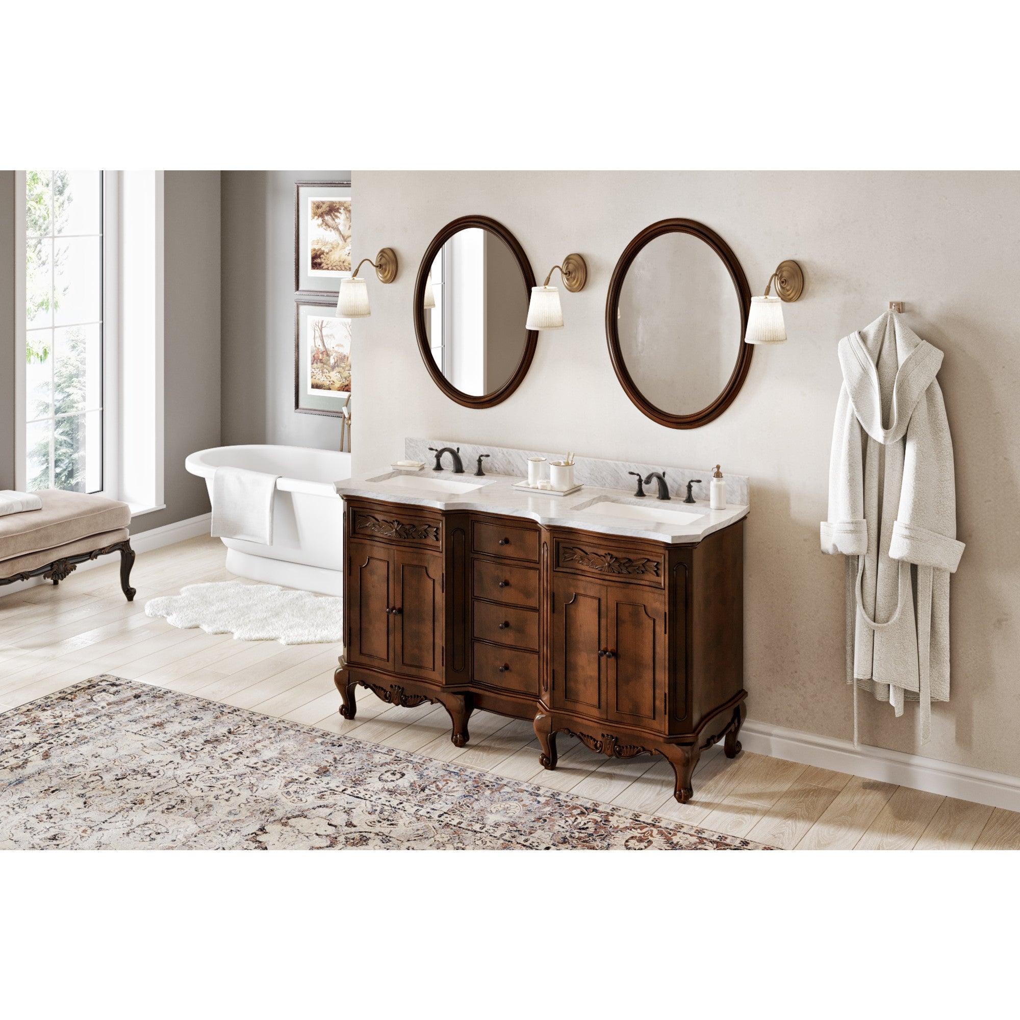 JEFFREY ALEXANDER VN2CLA-60-NU-NT 60″ Nutmeg Clairemont Vanity, double bowl – Nutmeg