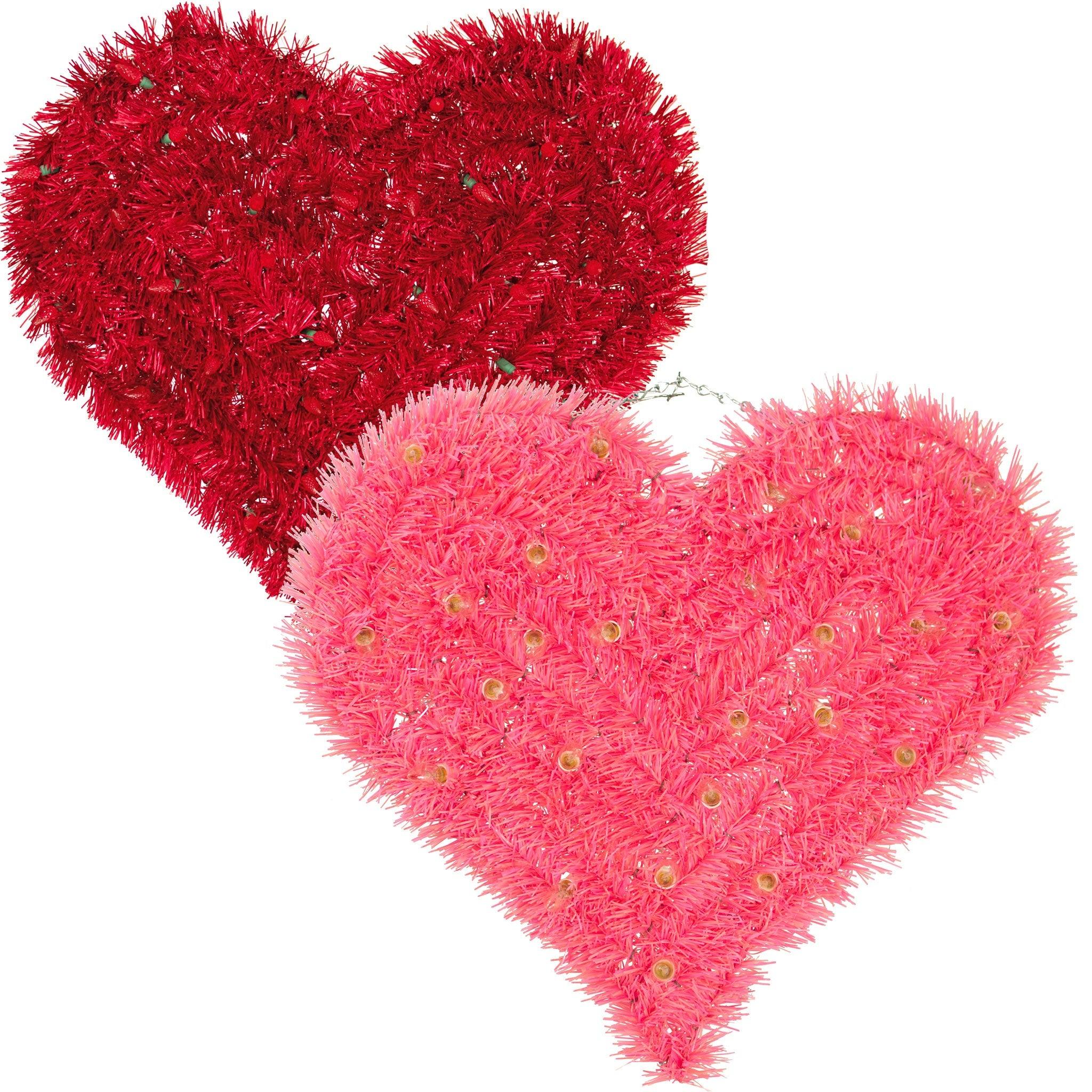 Pre-Lit Valentine’s Day Tinsel Hearts with Lights