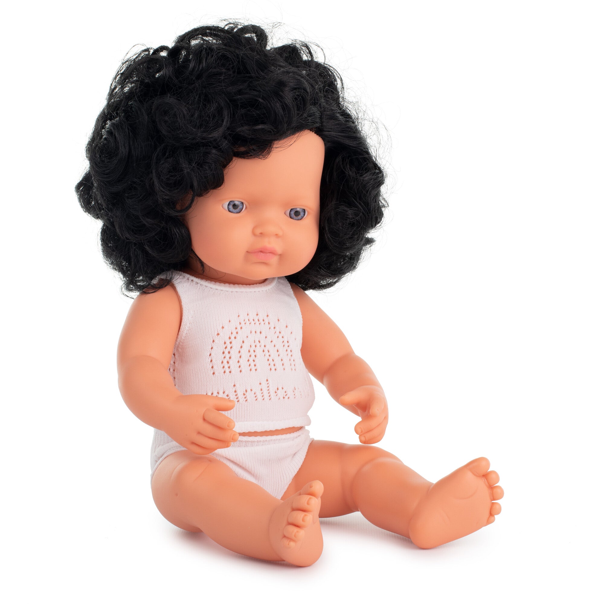 Caucasian Baby Doll | Curly Black Hair Girl 15″