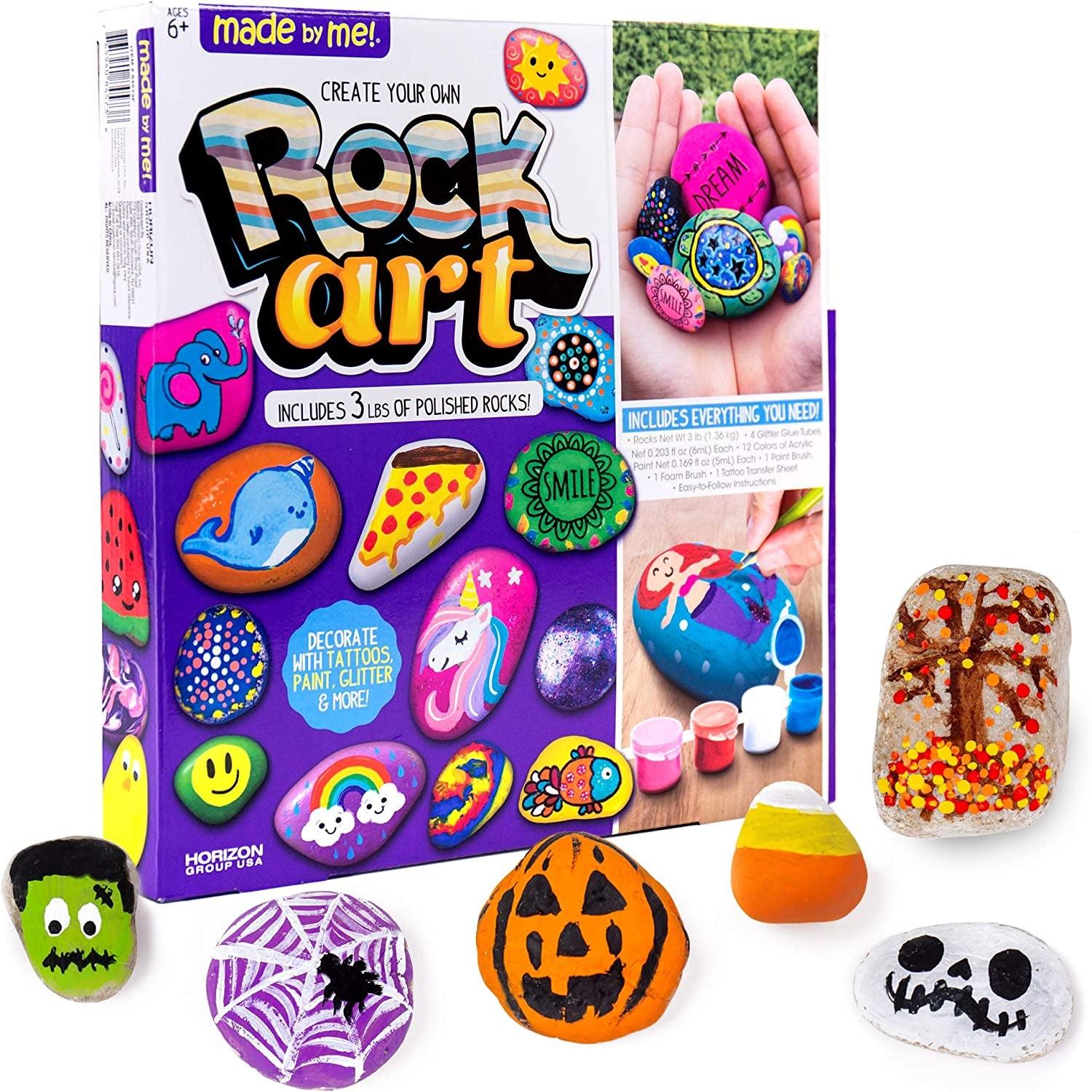 Rock Art Kit Painting Arts and Crafts Kit, 3 Pounds of Rocks and 12 Paints, Great Summer Activity