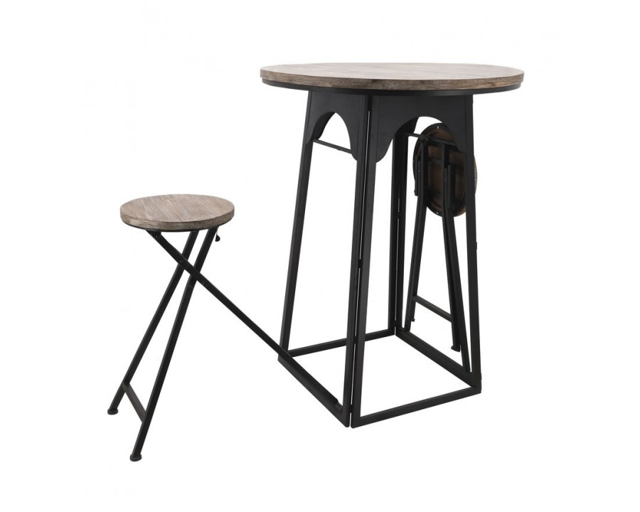 Sagebrook – Wood/Metal Accent Table With Folding Chairs in Brown