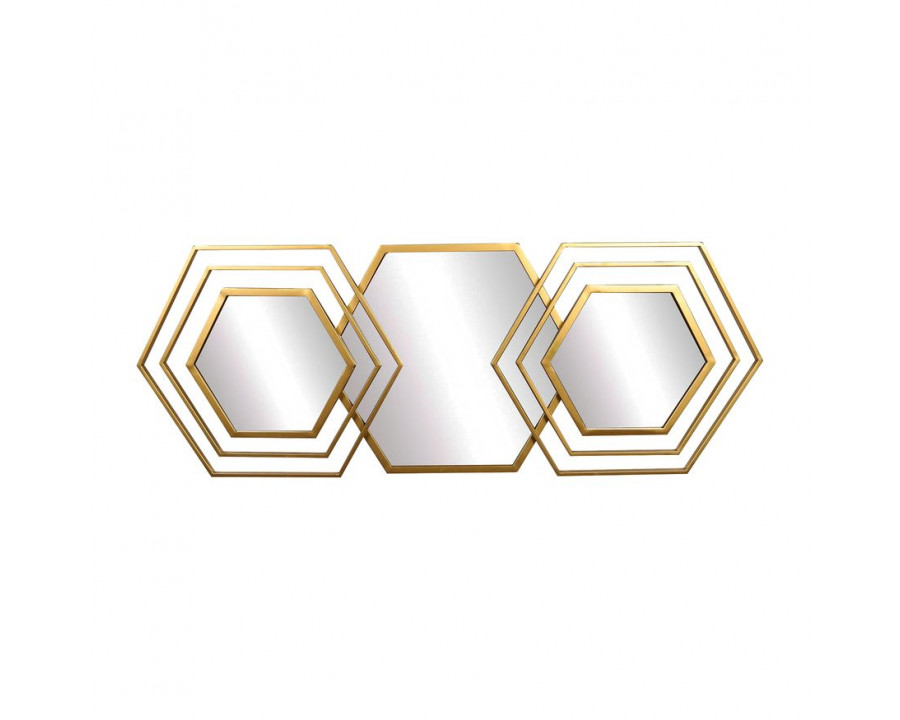 Sagebrook – Metal Hexagon Wall Decor With Mirrors in Gold