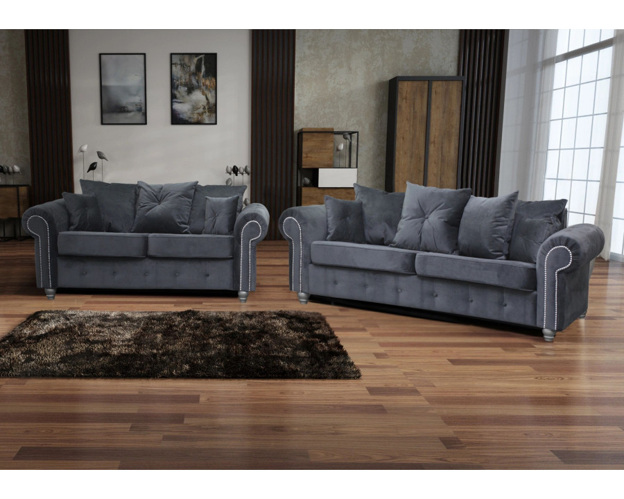 Styles – Ashley Sofa and Loveseat Set in Gray, Velvet