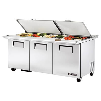 True TSSU-72-30M-B-DS-ST-HC – Dual Side Mega Top Prep Table, (30) pans, (3) full doors